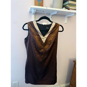 Celine dress, NWOT, M, brown satin V-neck